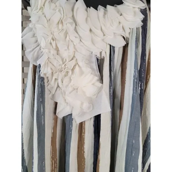 Ryu Anthropologie Dress Size Small Blue‎ Brown Cream Handkerchief Hi Low Ruffle - Picture 6 of 6